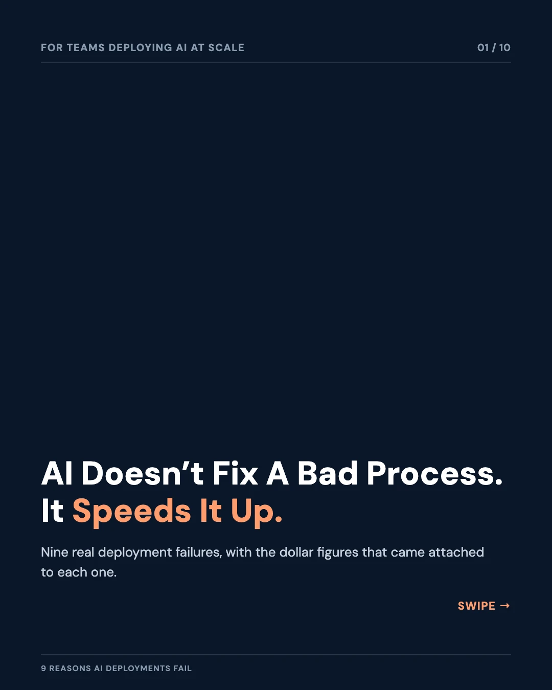 Carousel slide 1: cover — AI doesn't fix a bad process, it speeds it up