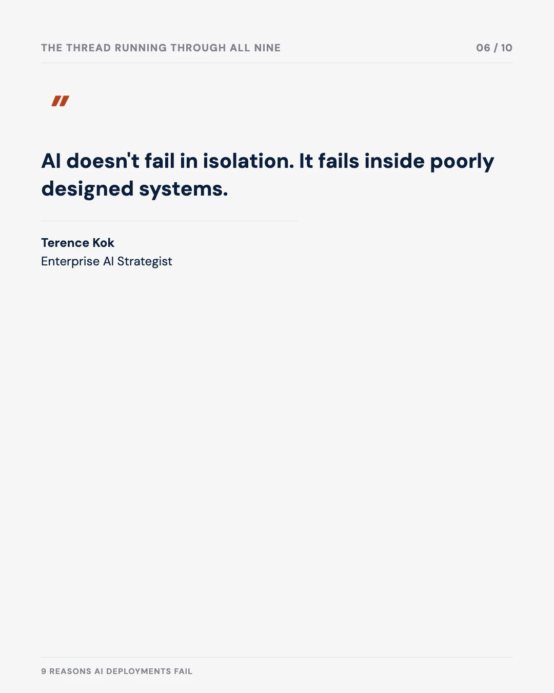 Carousel slide 6: quote — AI doesn't fail in isolation, it fails inside poorly designed systems
