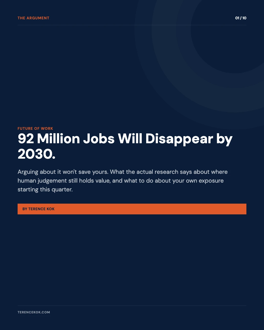 Carousel slide 1: cover, 92 million jobs will disappear by 2030, arguing about it won't save yours