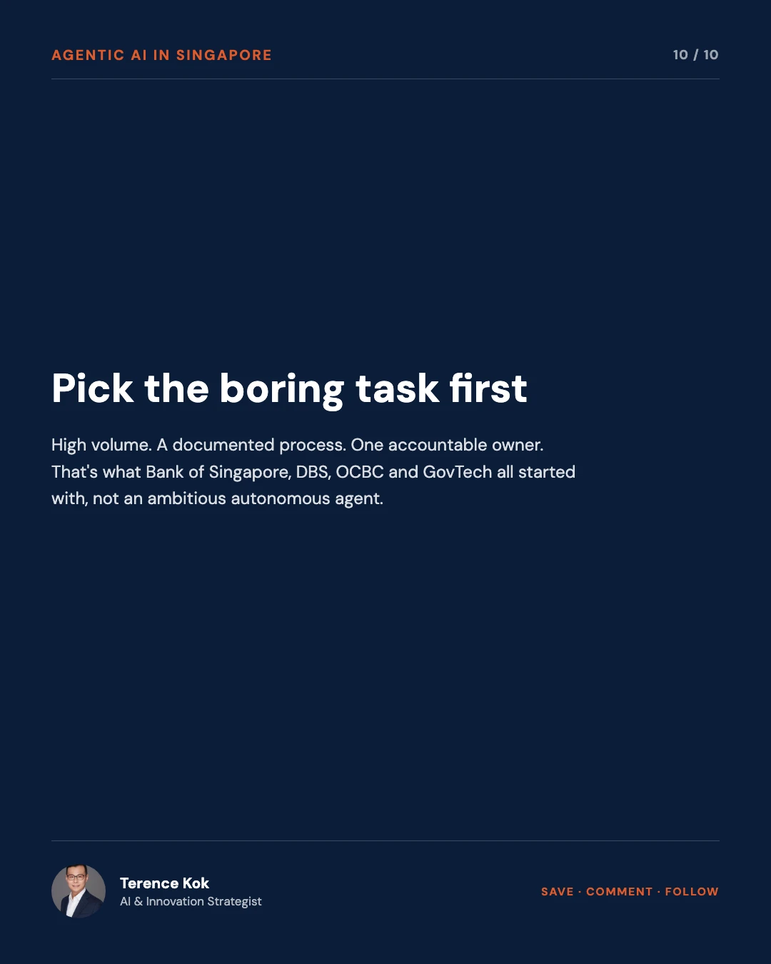 Carousel slide 10: closing call to action, pick the boring task first