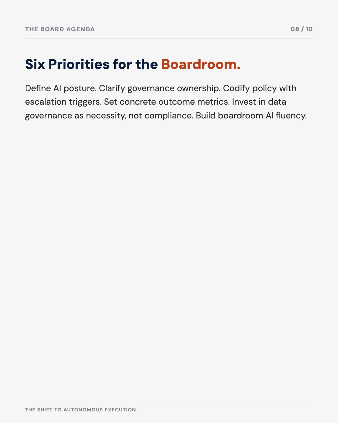 Carousel slide 8: six priorities for the boardroom