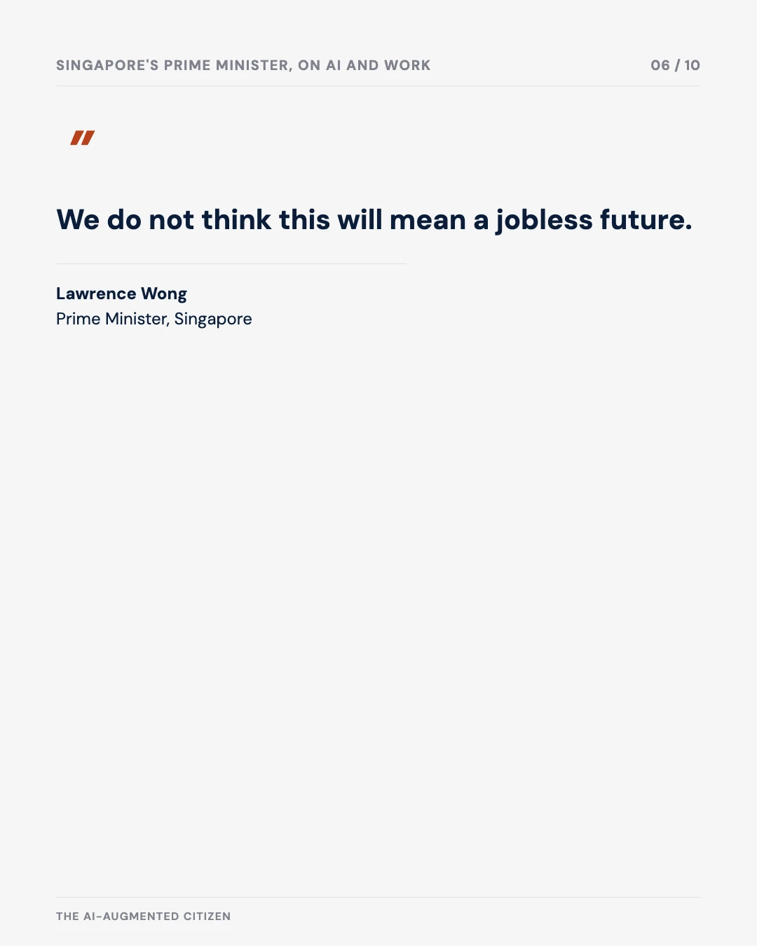 Carousel slide 6: quote from Singapore Prime Minister Lawrence Wong on AI and jobs