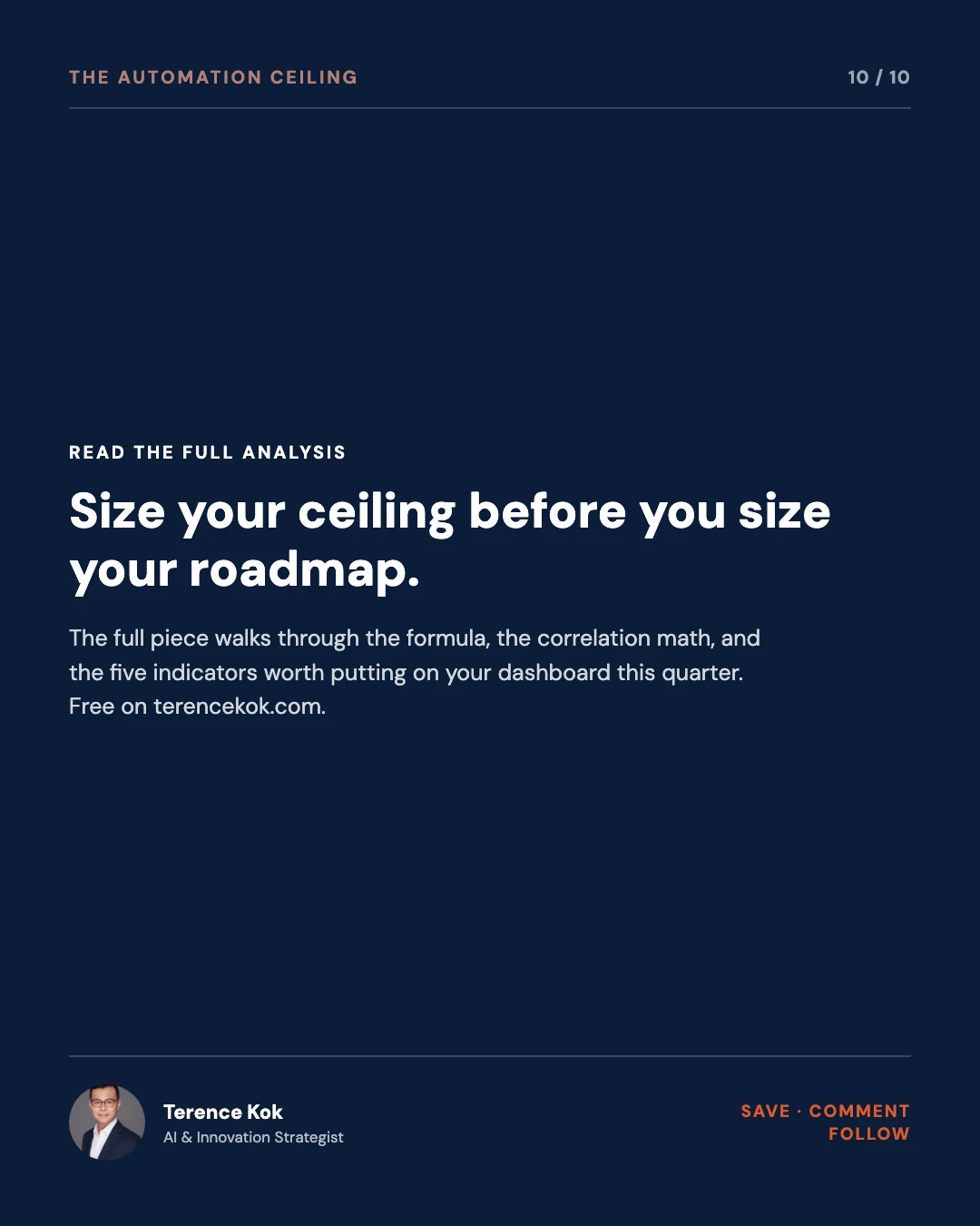 Carousel slide 10: closing, size your ceiling before you size your roadmap, save comment follow