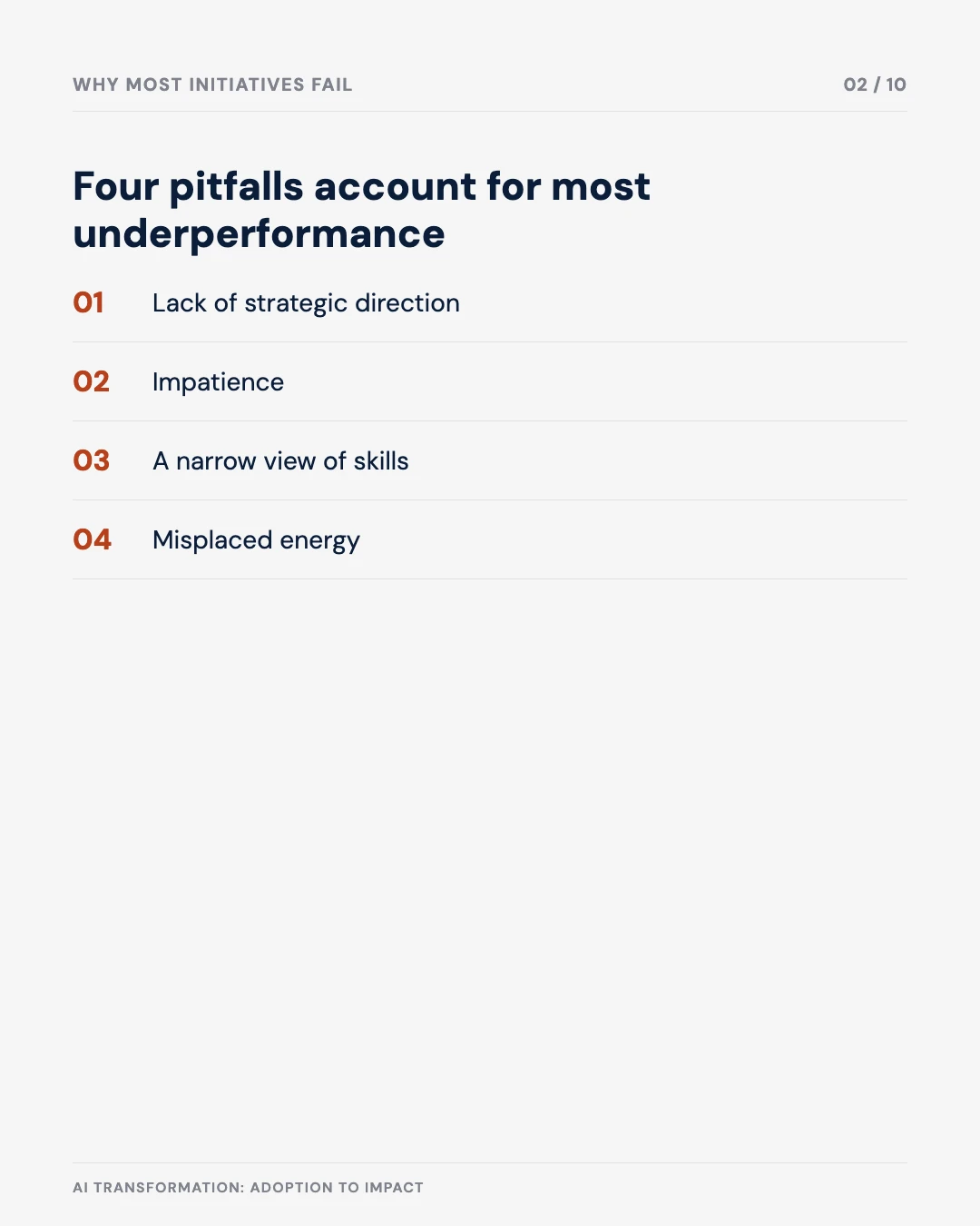 Carousel slide 2: four pitfalls account for most underperformance