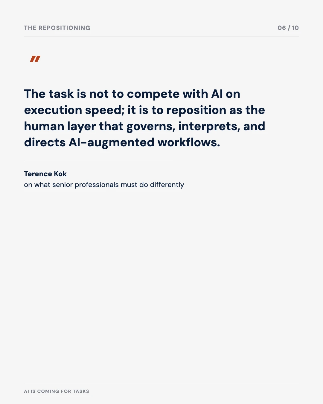 Carousel slide 6: quote on repositioning as the human layer