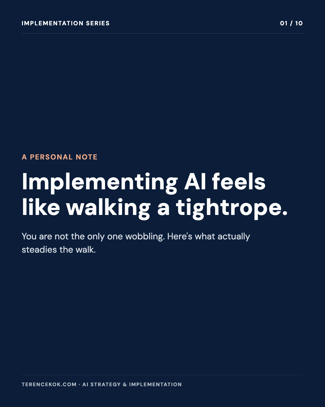 Carousel slide 1: cover, implementing AI feels like walking a tightrope, you are not the only one wobbling