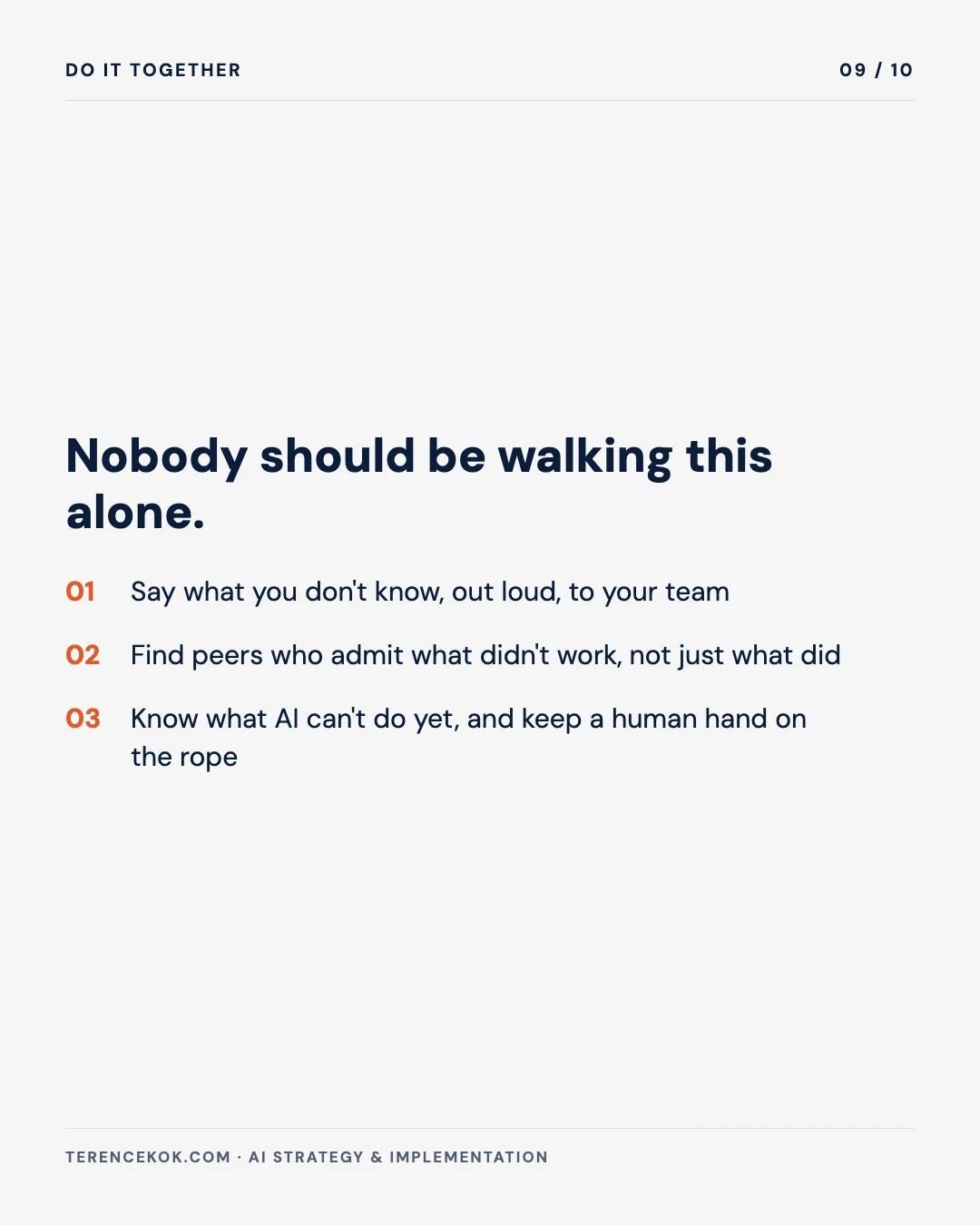 Carousel slide 9: knowing what AI cannot do yet is the net under the rope