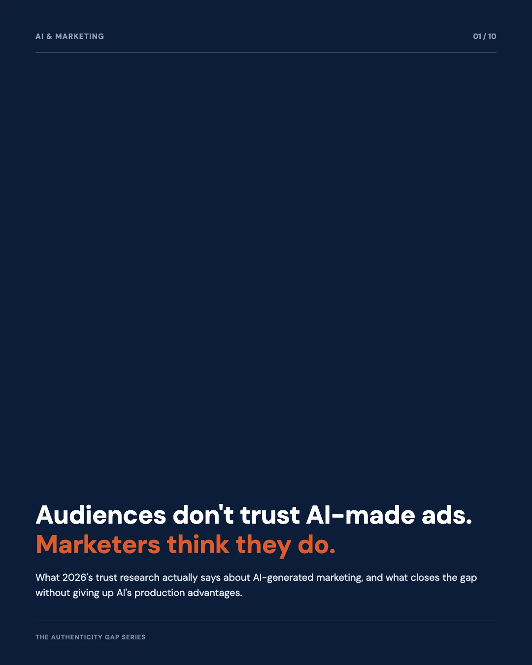 Carousel slide 1: cover, audiences don't trust AI-made ads, marketers think they do