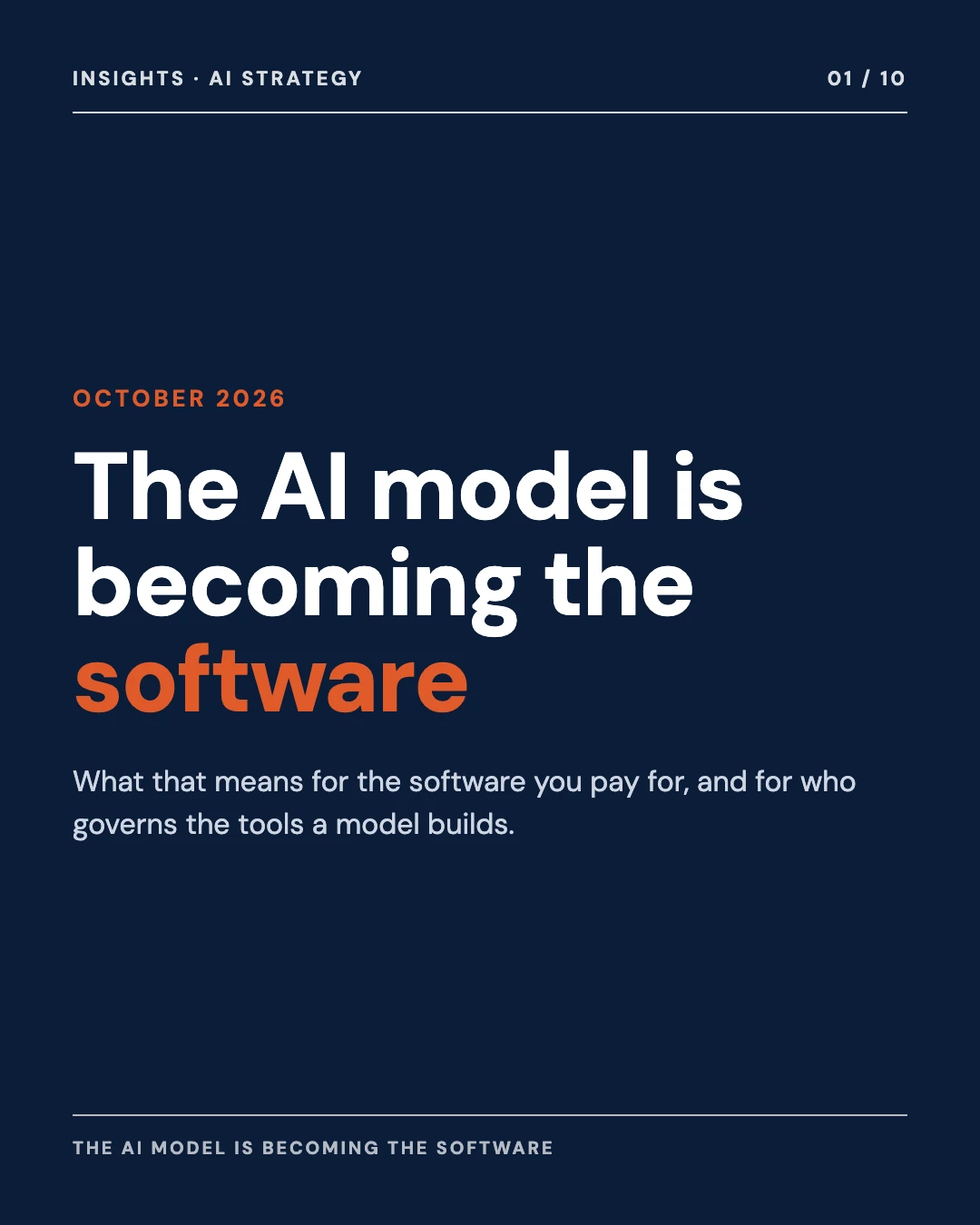 Carousel slide 1: cover, the AI model is becoming the software