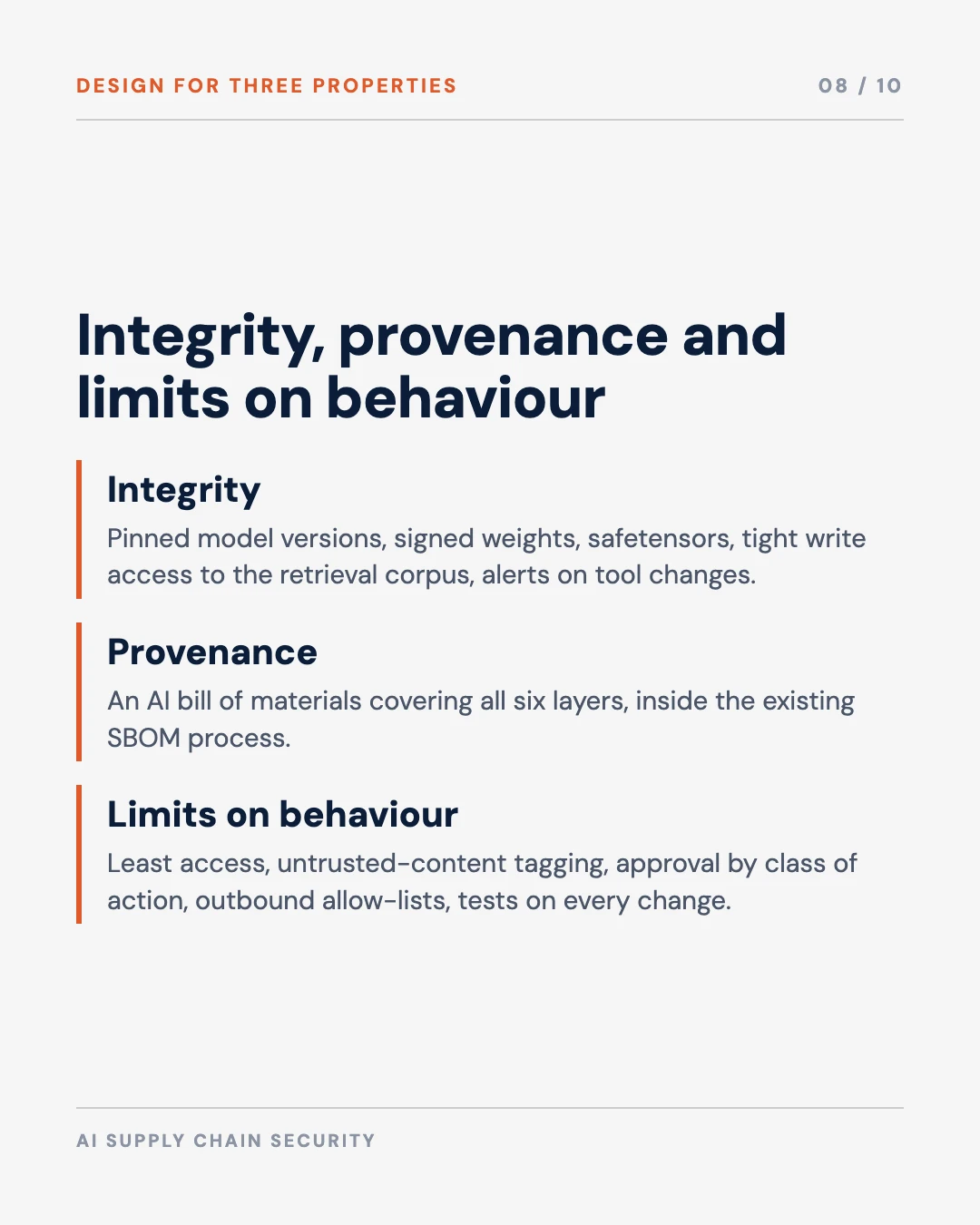 Carousel slide 8: integrity, provenance and behavioural limits