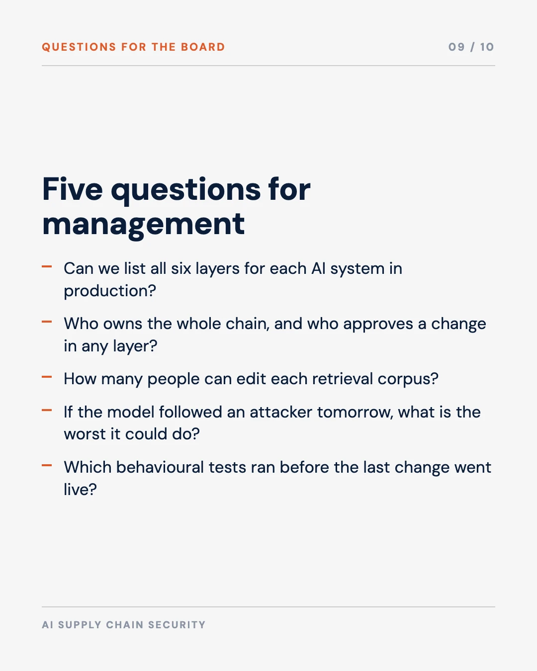 Carousel slide 9: five questions for the board