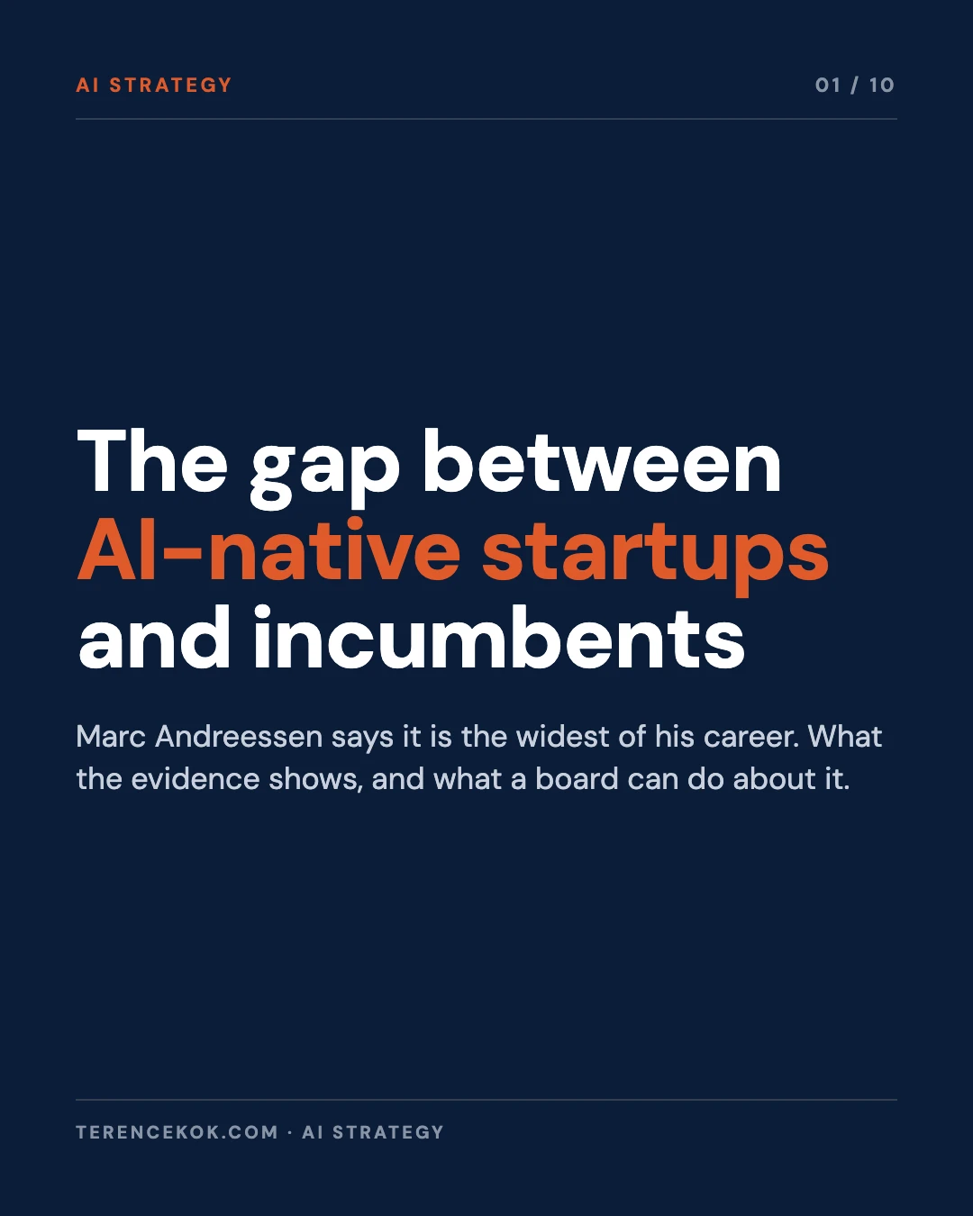 Carousel slide 1: cover, the gap between AI-native startups and incumbents
