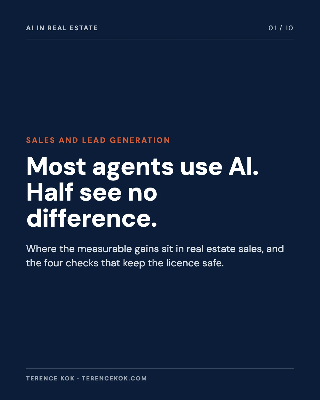 Carousel slide 1: cover, most agents use AI, half see no difference