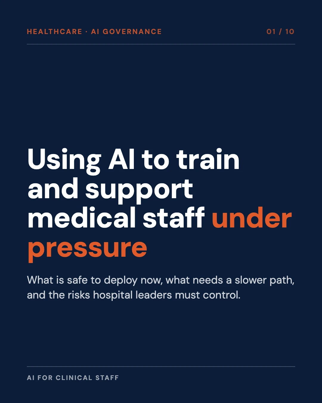 Carousel slide 1: cover, using AI to train and support medical staff under pressure