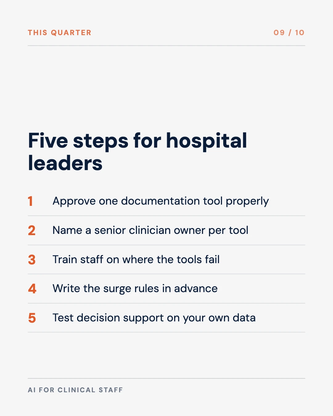 Carousel slide 9: five steps for hospital leaders this quarter