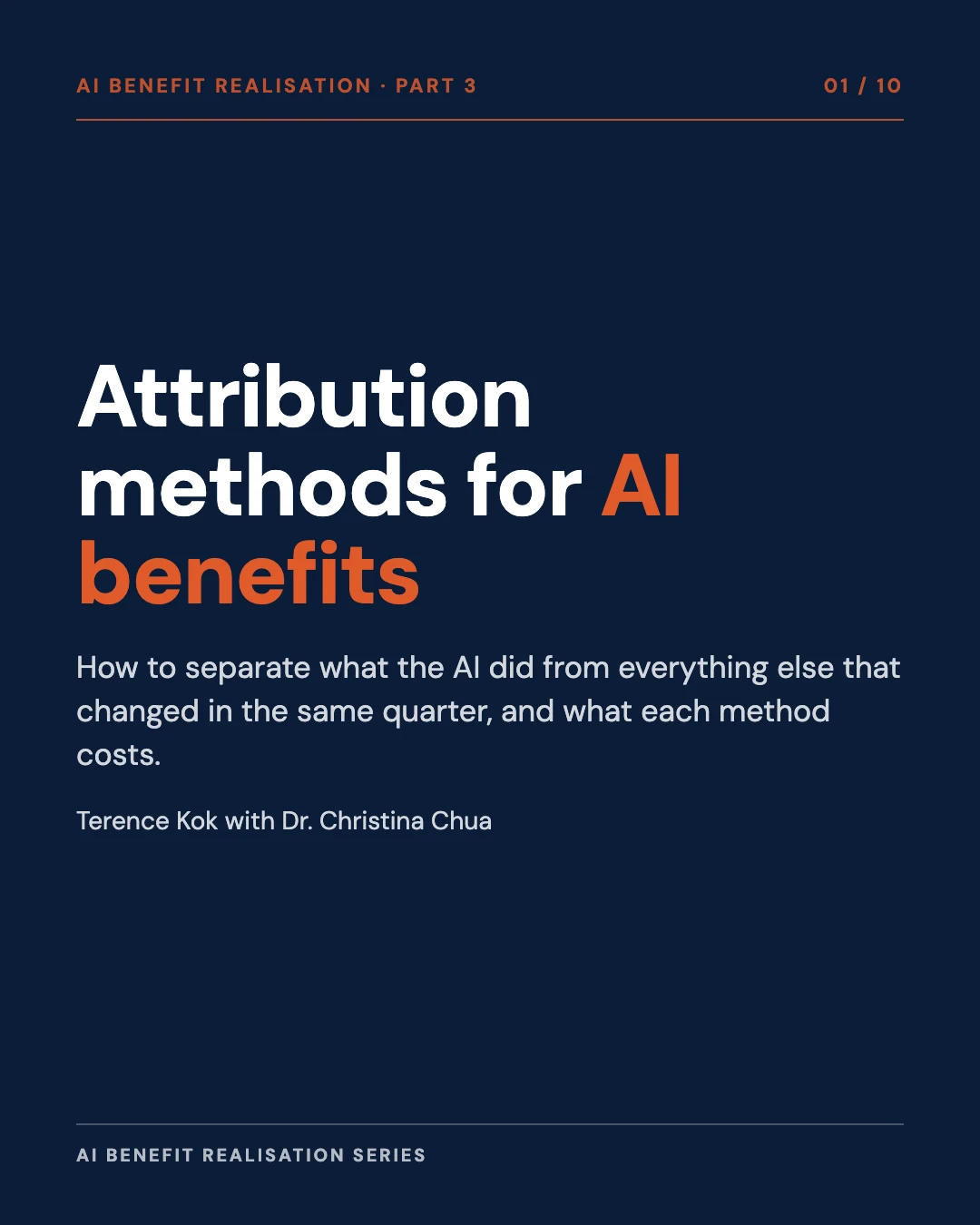 Carousel slide 1: cover, attribution methods for AI benefits