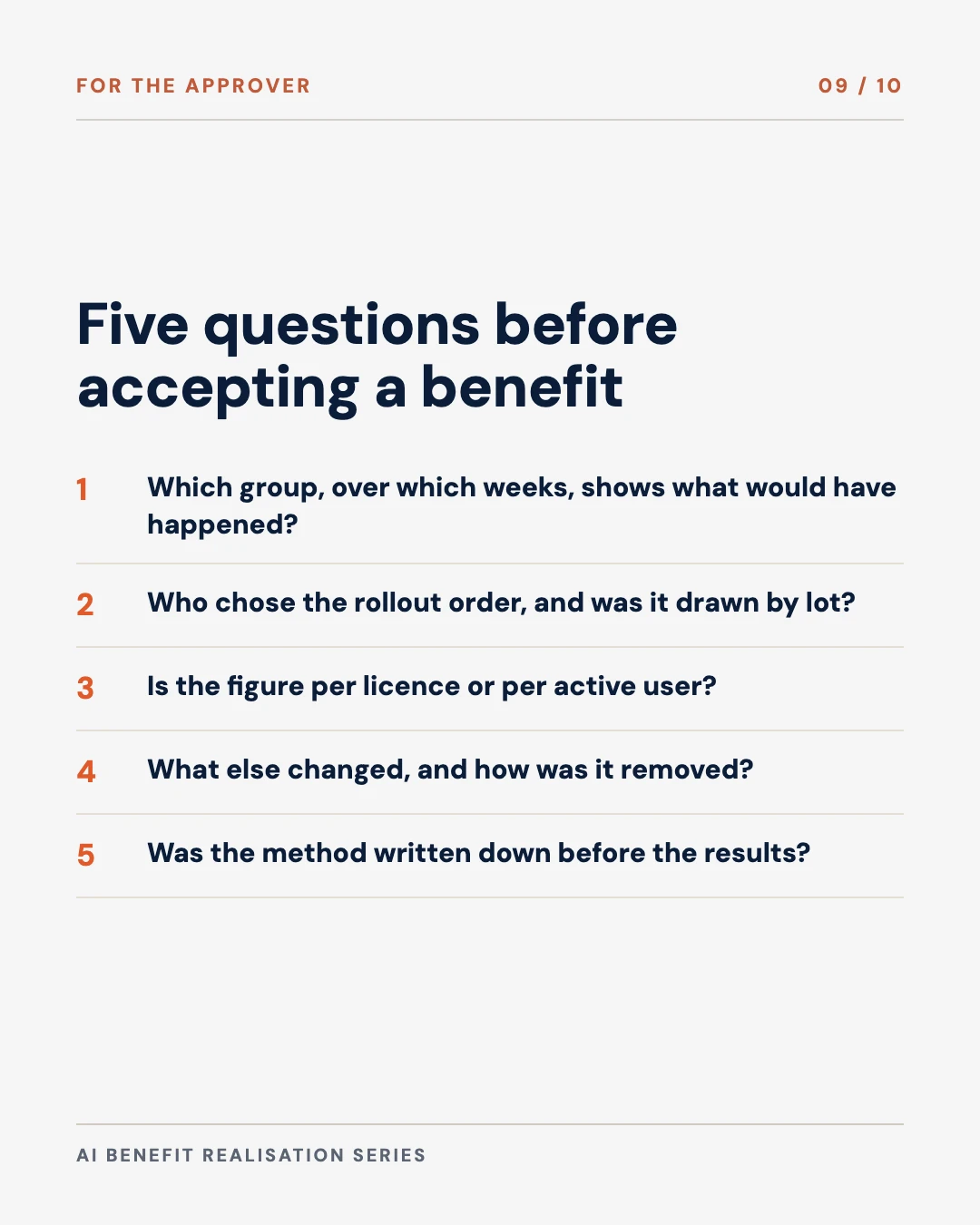 Carousel slide 9: five questions to ask before accepting a claimed benefit