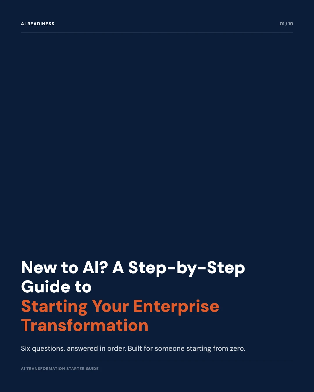Carousel slide 1: cover, New to AI? A step-by-step guide to starting your enterprise transformation, six questions answered in order