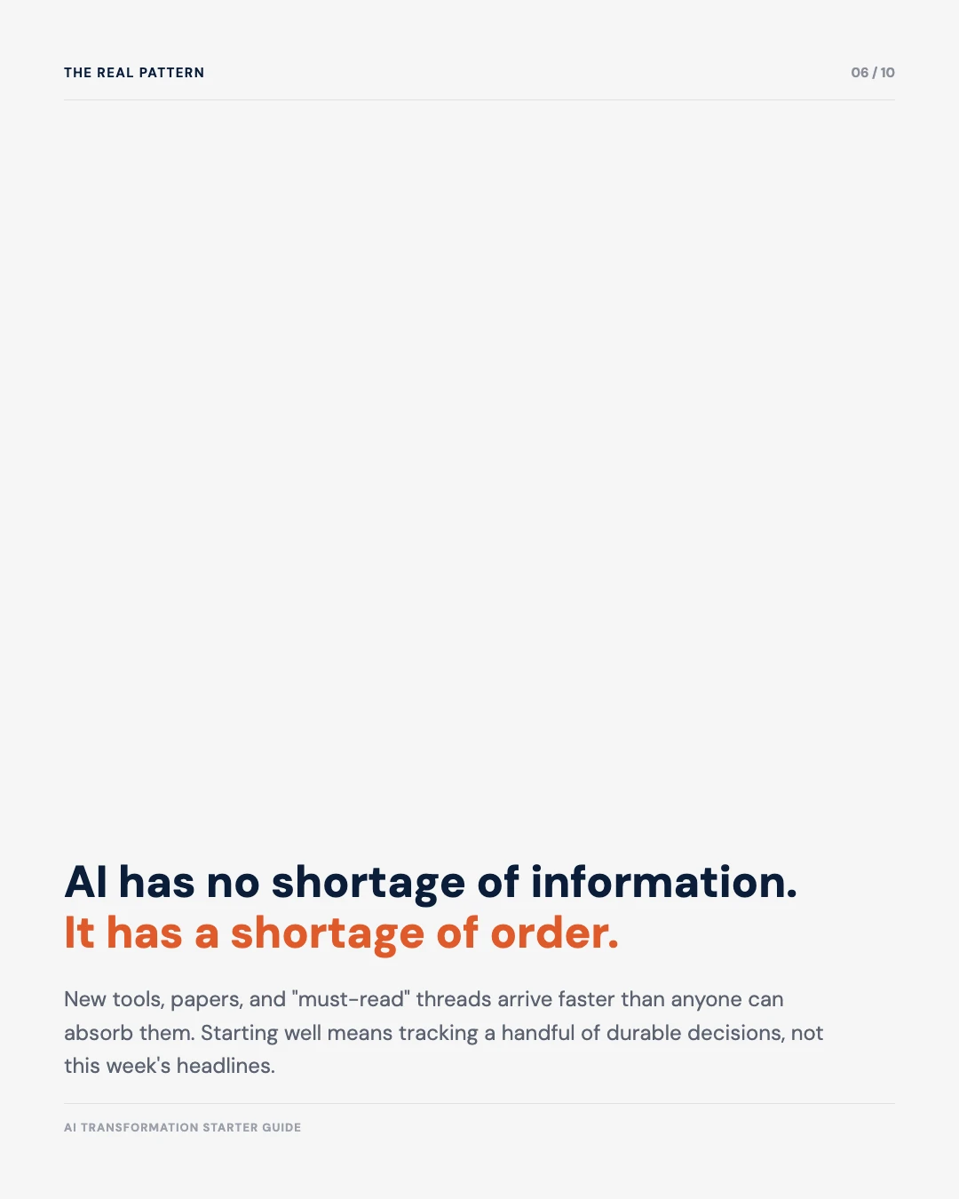 Carousel slide 6: AI has no shortage of information, it has a shortage of order