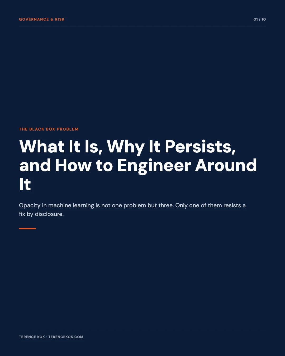 Carousel slide 1: cover, The Black Box Problem, what it is, why it persists, and how to engineer around it
