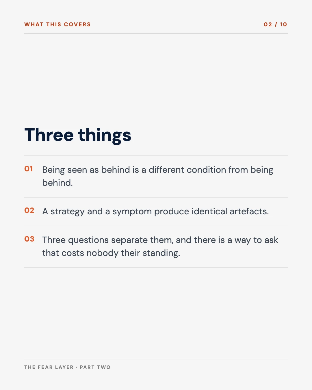 Carousel slide 2: agenda, three things this covers