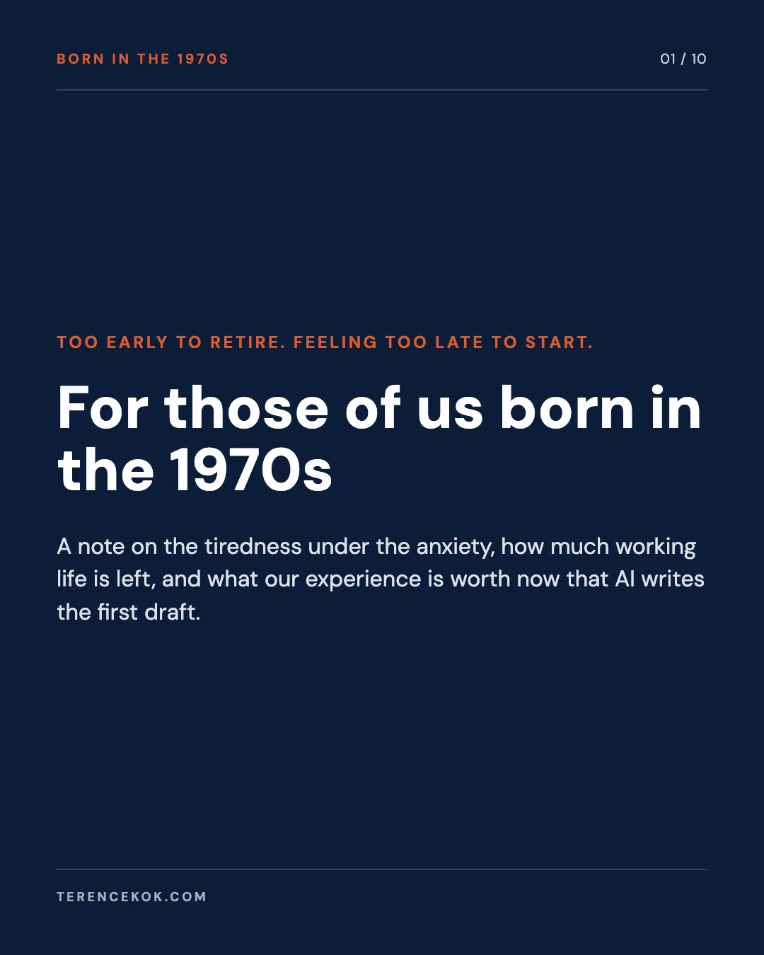 Carousel slide 1: cover, for those of us born in the 1970s, too early to retire and feeling too late to start