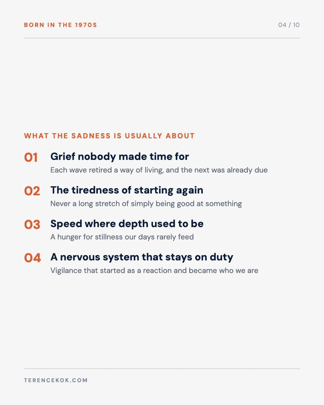 Carousel slide 4: four things the sadness is usually about
