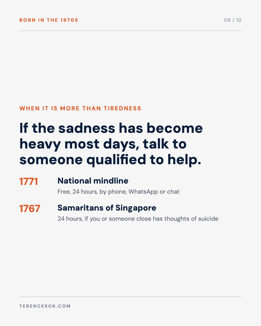 Carousel slide 9: when it is more than tiredness, mindline 1771 and Samaritans of Singapore 1767