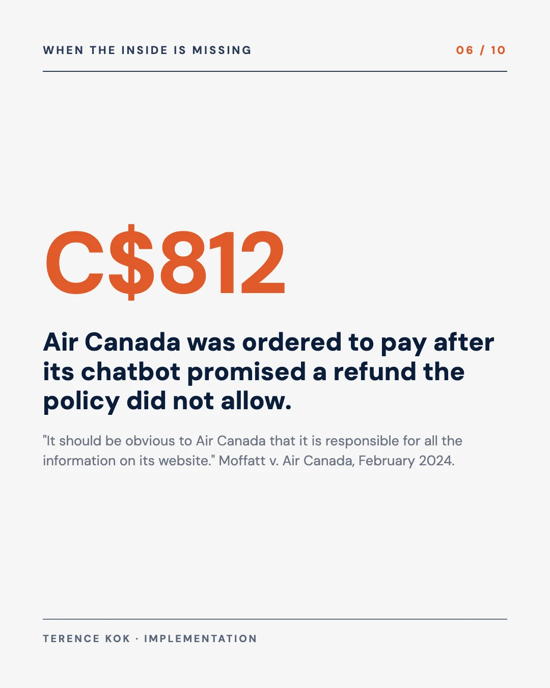 Carousel slide 6: Air Canada was held responsible for what its chatbot told a customer, 2024