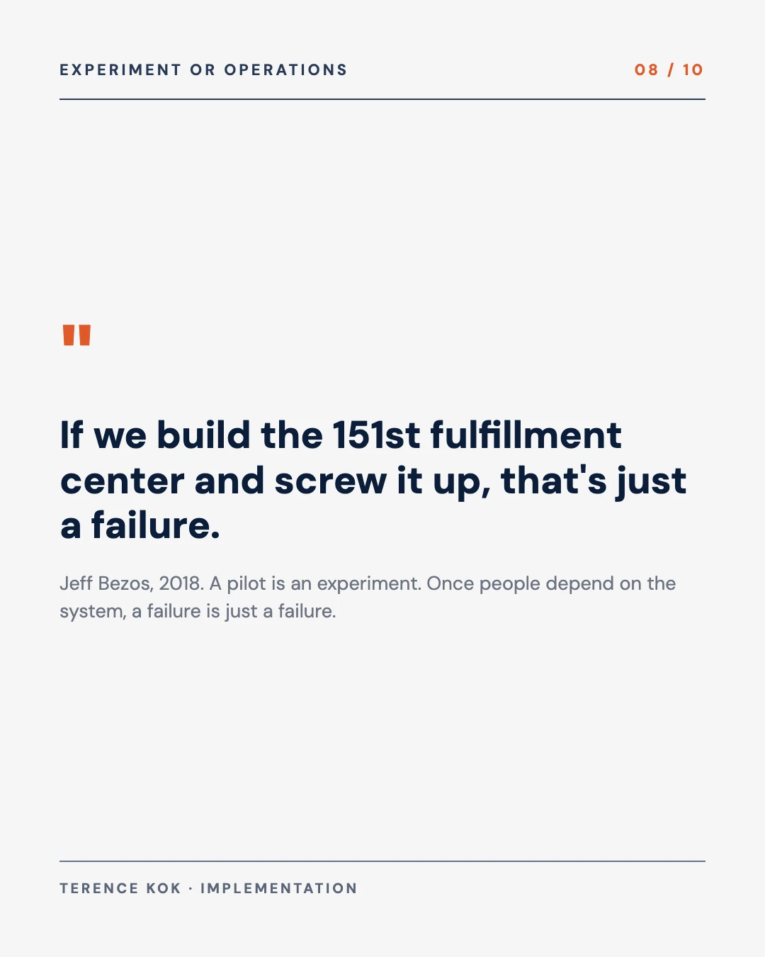 Carousel slide 8: an experiment can fail, the 151st fulfilment centre cannot