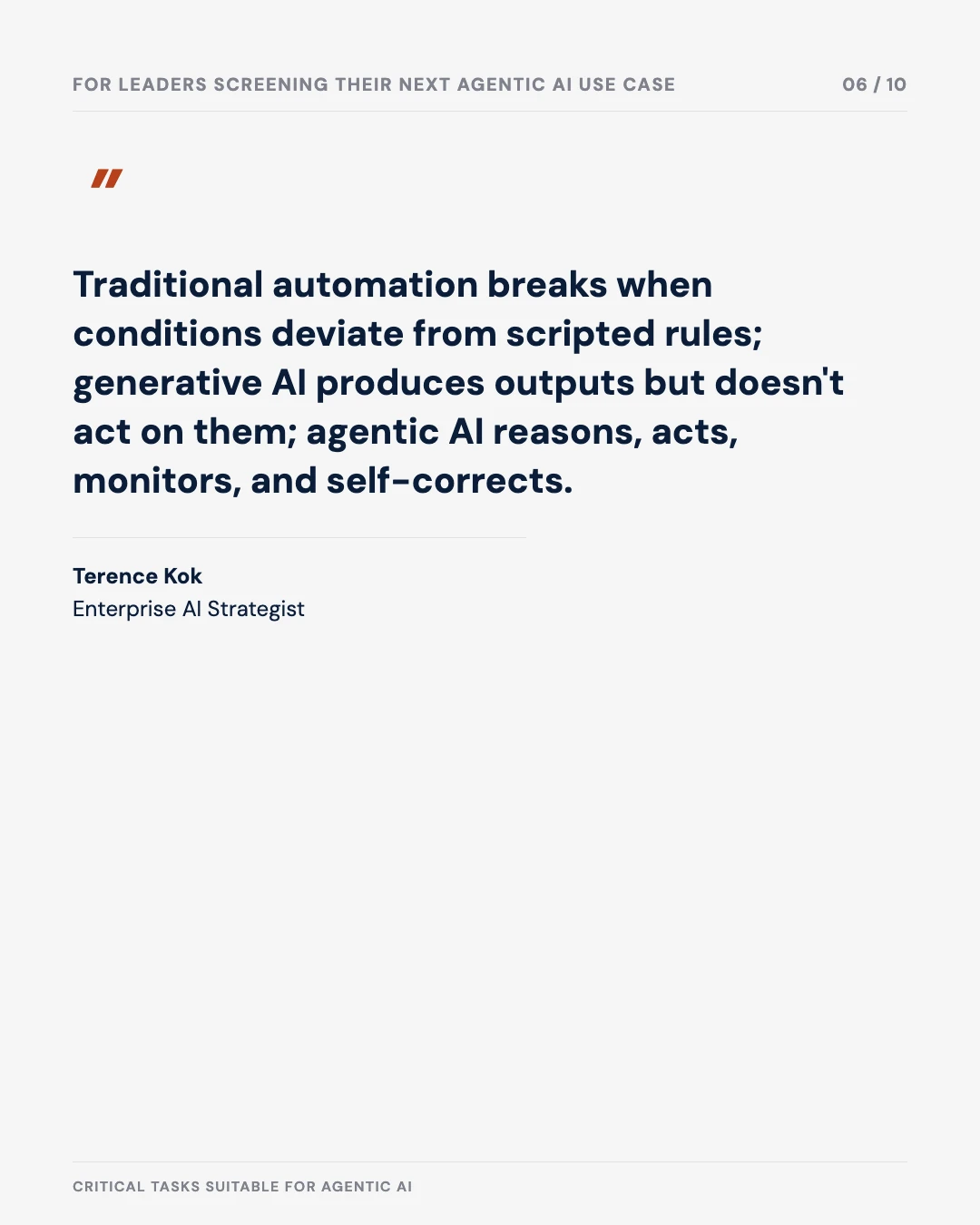 Carousel slide 6: quote — how agentic AI differs from prior automation