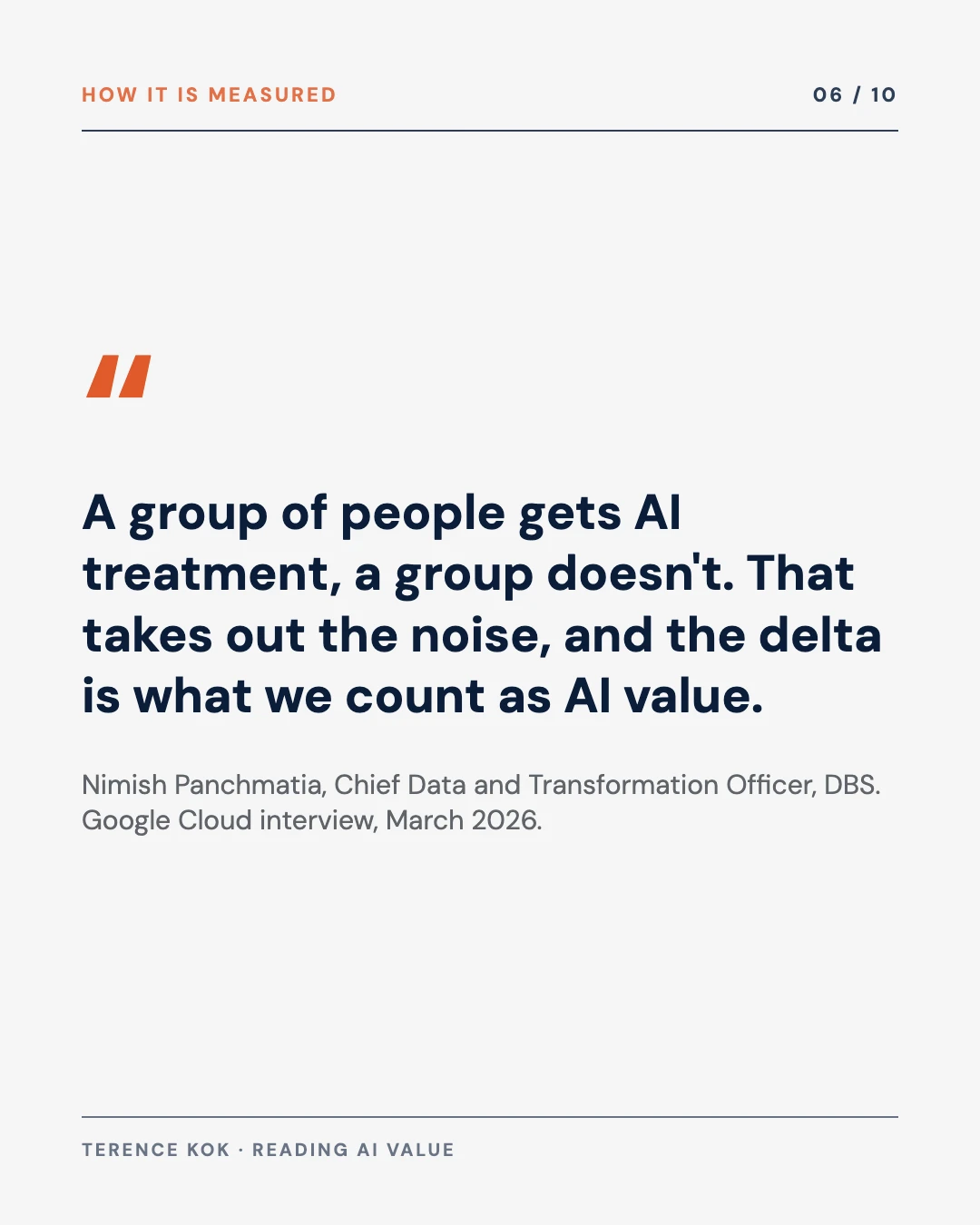 Carousel slide 6: pull quote from Nimish Panchmatia on test and control measurement