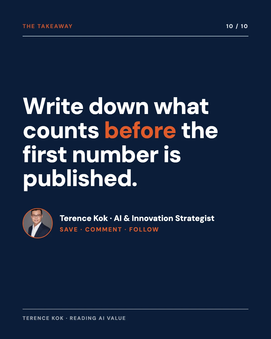 Carousel slide 10: closing, write down what counts before the first number is published