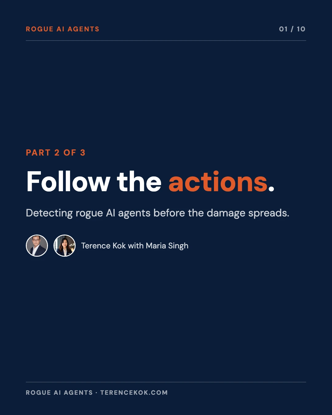 Carousel slide 1: cover, follow the actions, detecting rogue AI agents