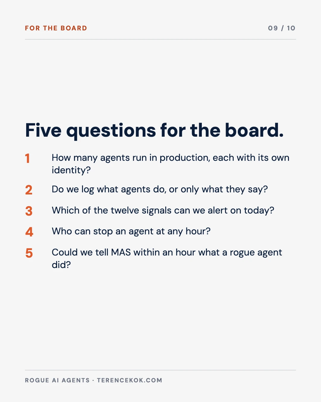 Carousel slide 9: five questions for the board