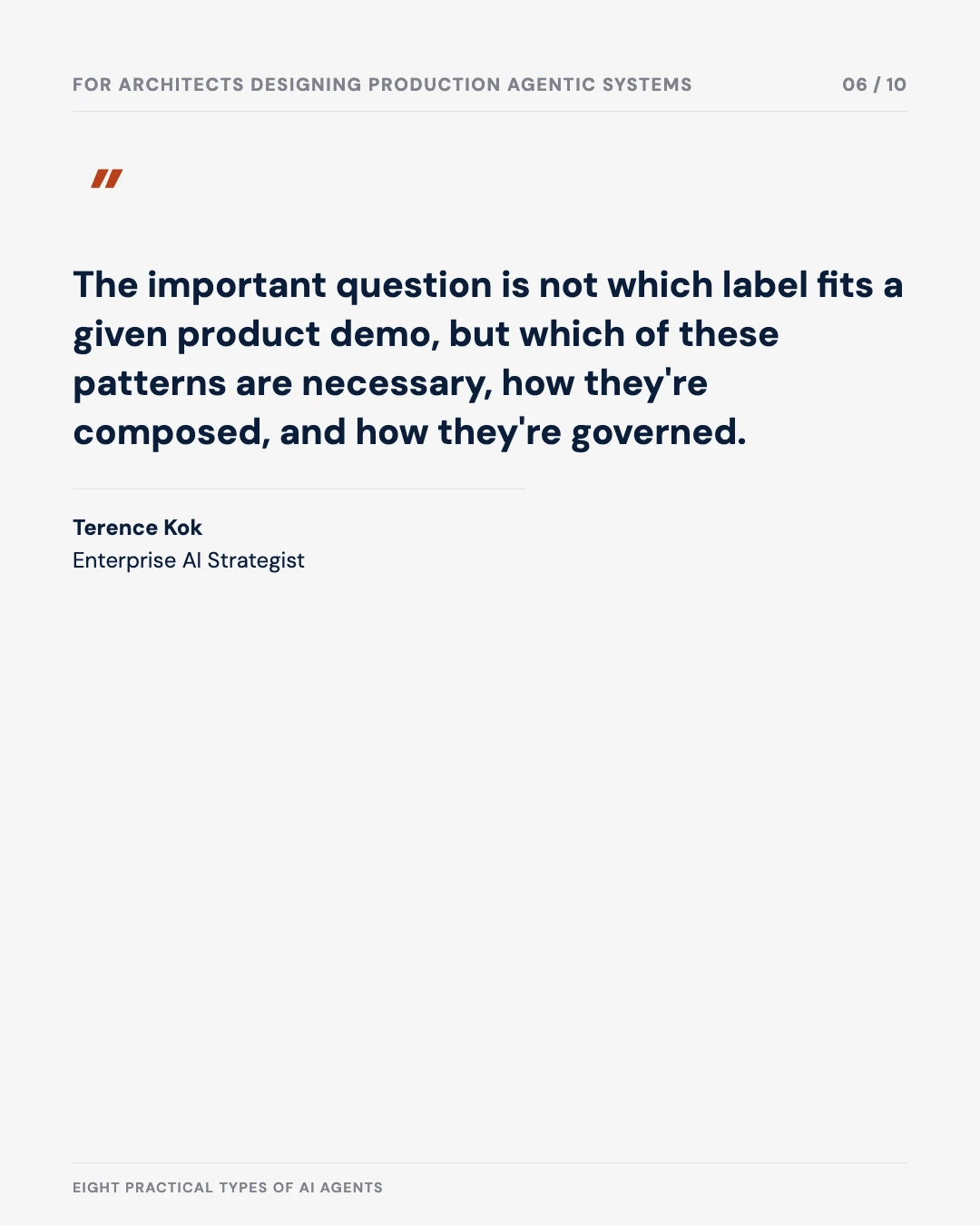 Carousel slide 6: quote on choosing agent patterns over product labels