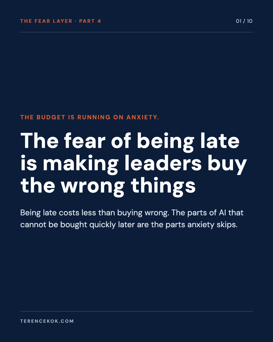 Carousel slide 1: cover, the fear of being late is making leaders buy the wrong things