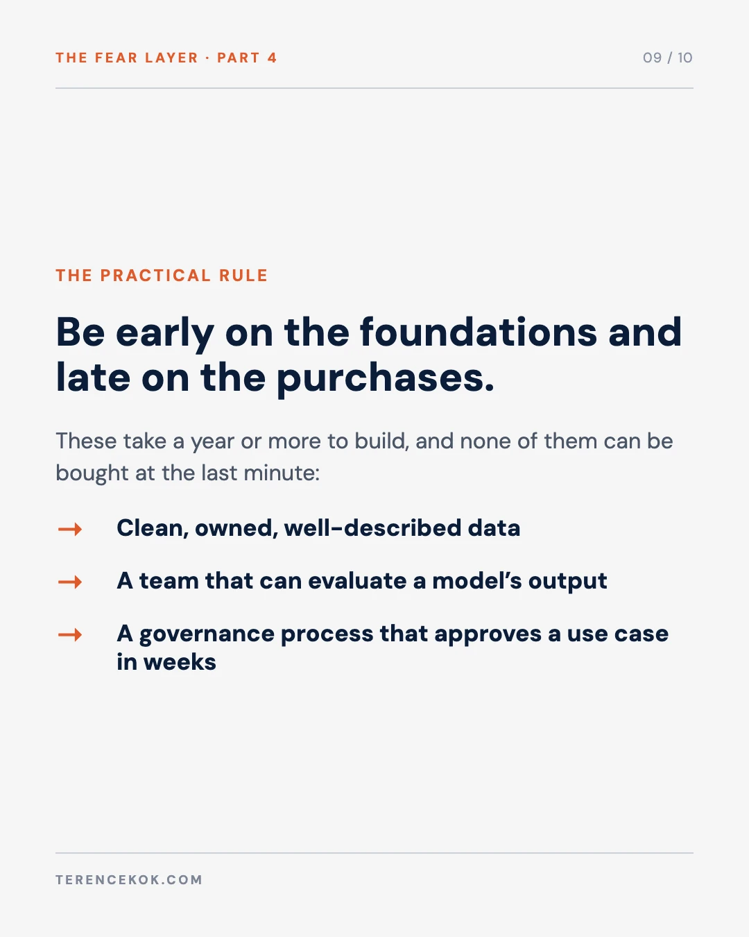 Carousel slide 9: be early on the foundations and late on the purchases