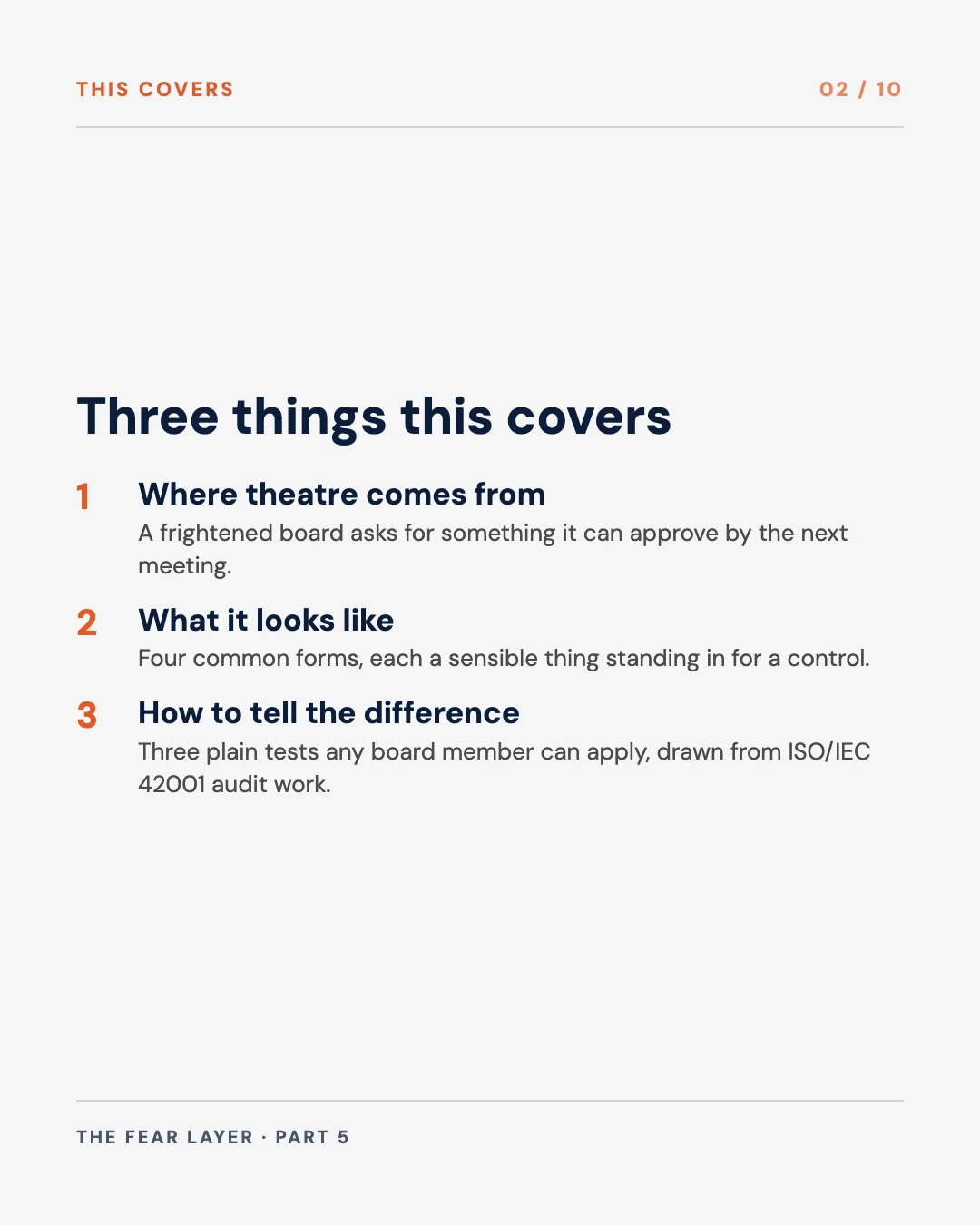 Carousel slide 2: agenda, three things this covers