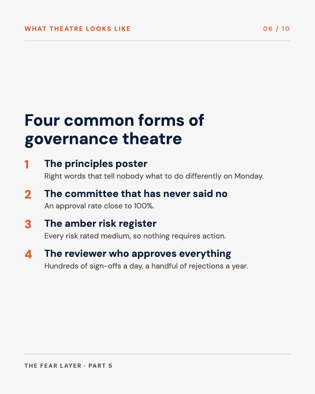 Carousel slide 6: four common forms of governance theatre