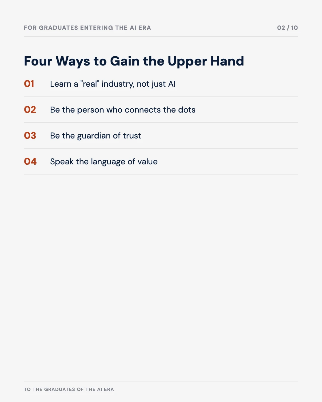 Carousel slide 2: four ways to gain the upper hand — real industry, connect the dots, guardian of trust, language of value