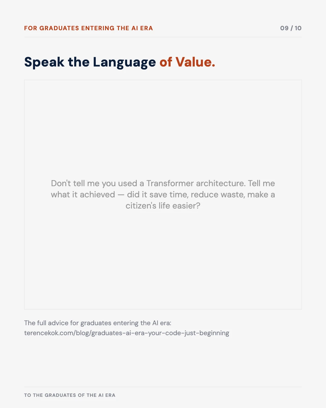 Carousel slide 9: speak the language of value, not technical specs