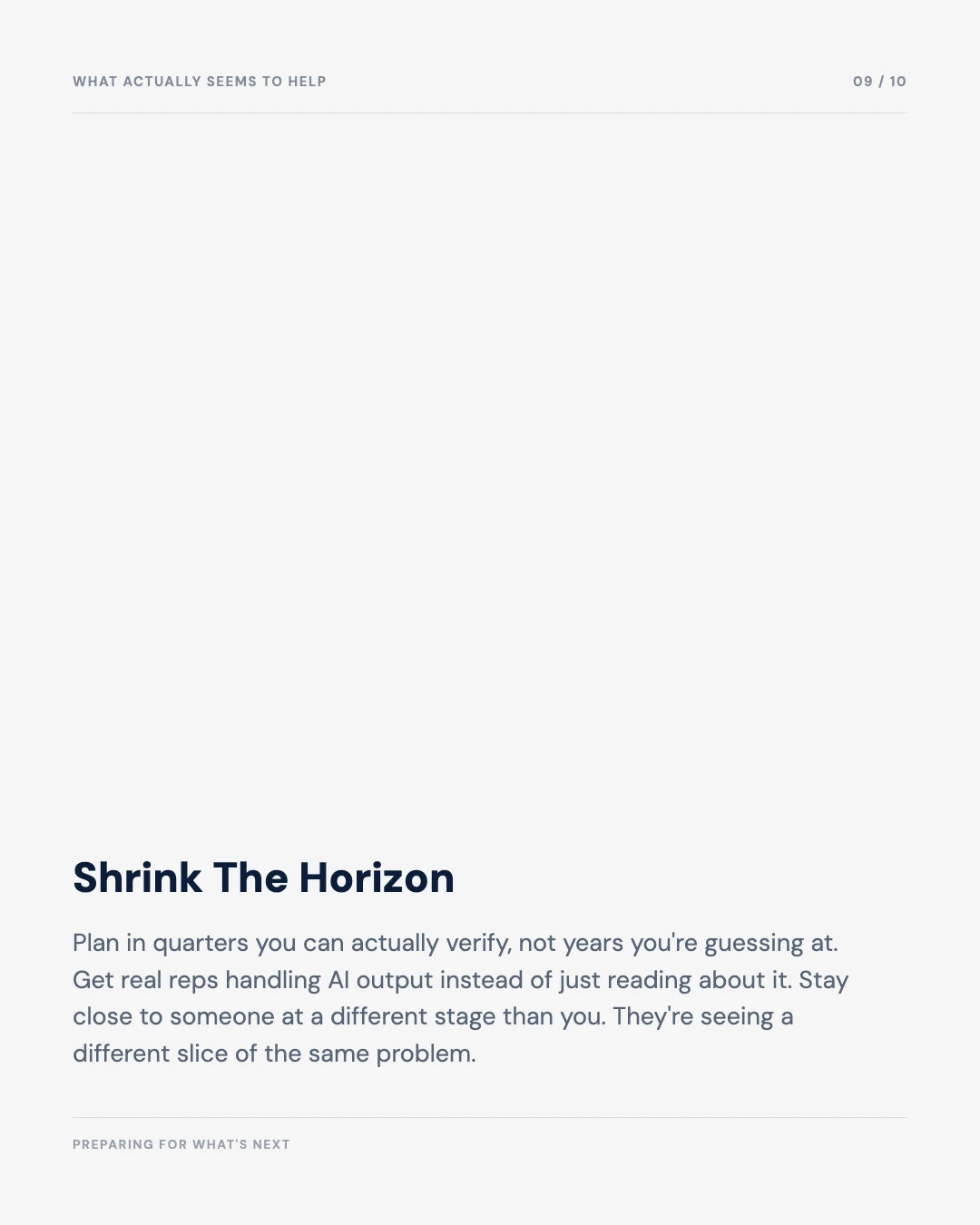 Carousel slide 9: what actually seems to help, shrink the horizon