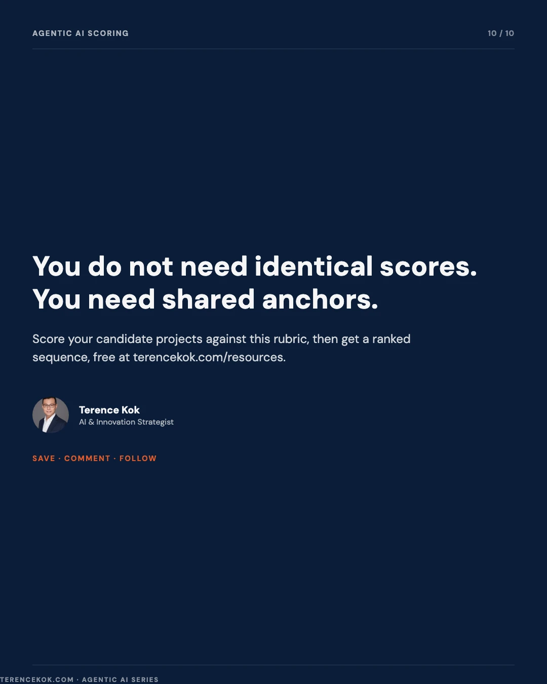 Carousel slide 10: closing, you do not need identical scores you need shared anchors, save comment follow
