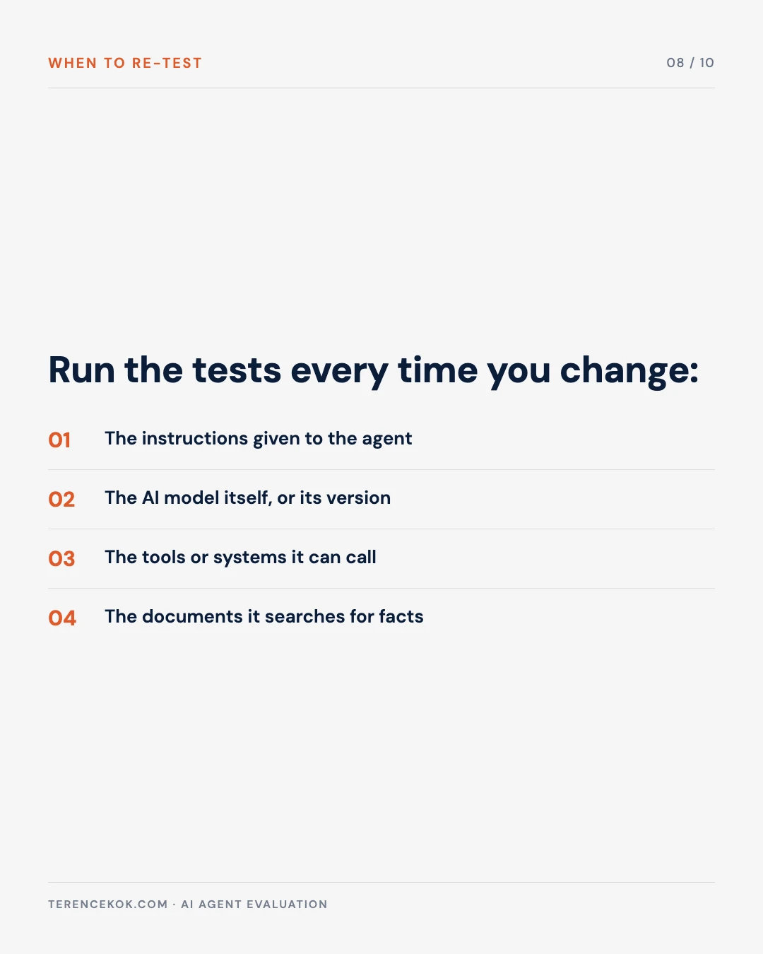 Carousel slide 8: when to re-test, four triggers