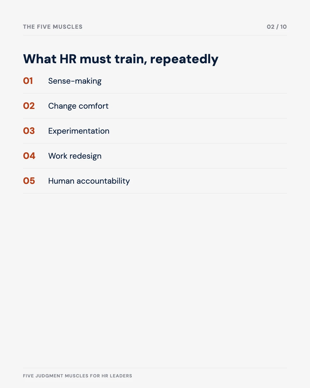 Carousel slide 2: the five judgment muscles HR must train