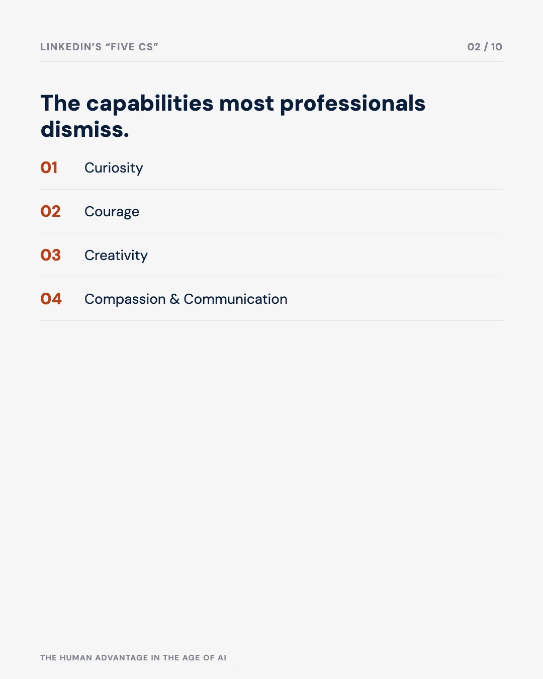Carousel slide 2: LinkedIn's five Cs