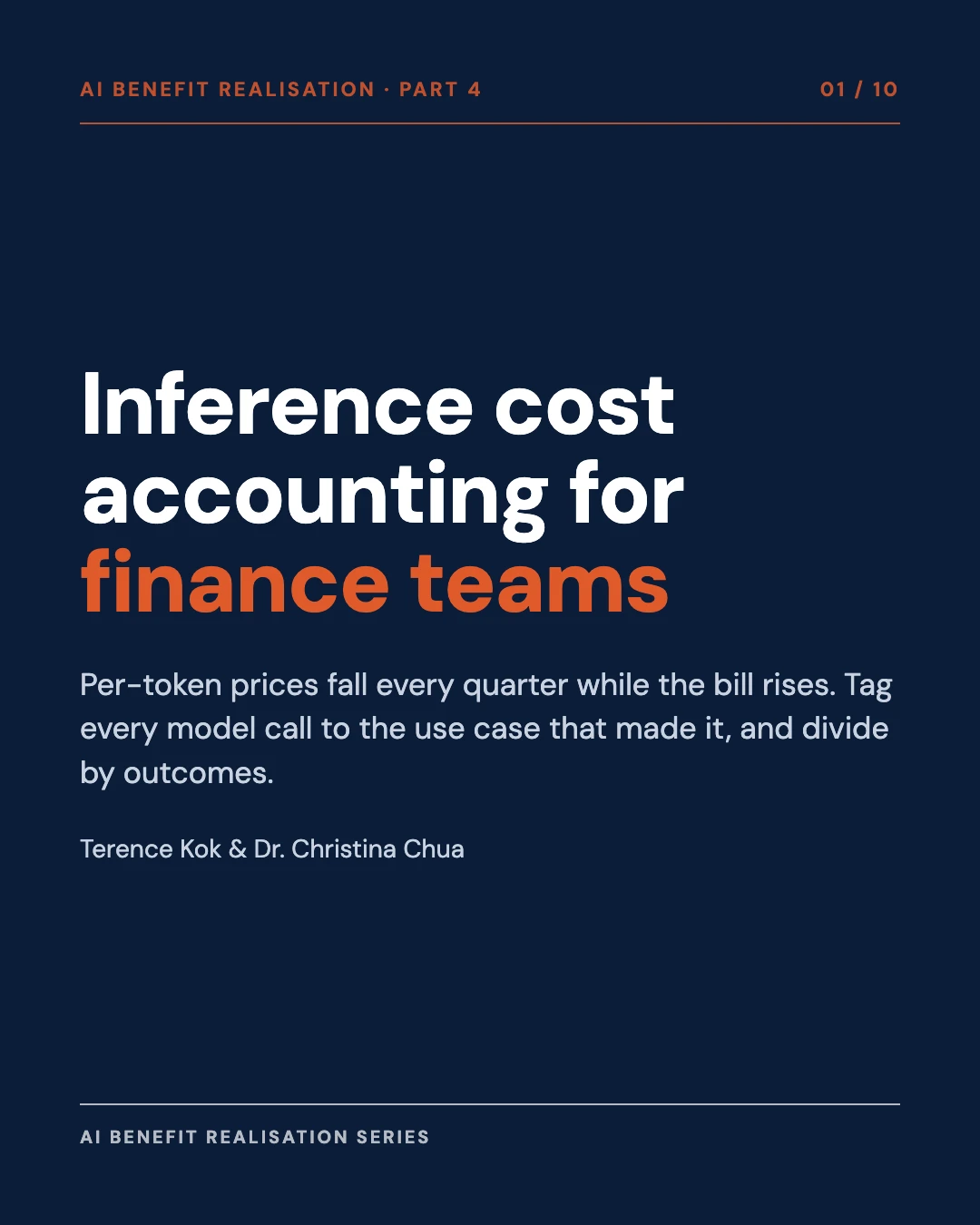 Carousel slide 1: cover, inference cost accounting for finance teams
