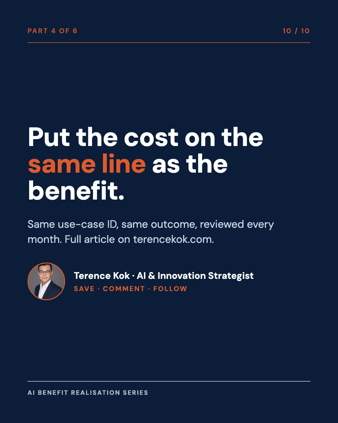 Carousel slide 10: closing, put the cost on the same line as the benefit