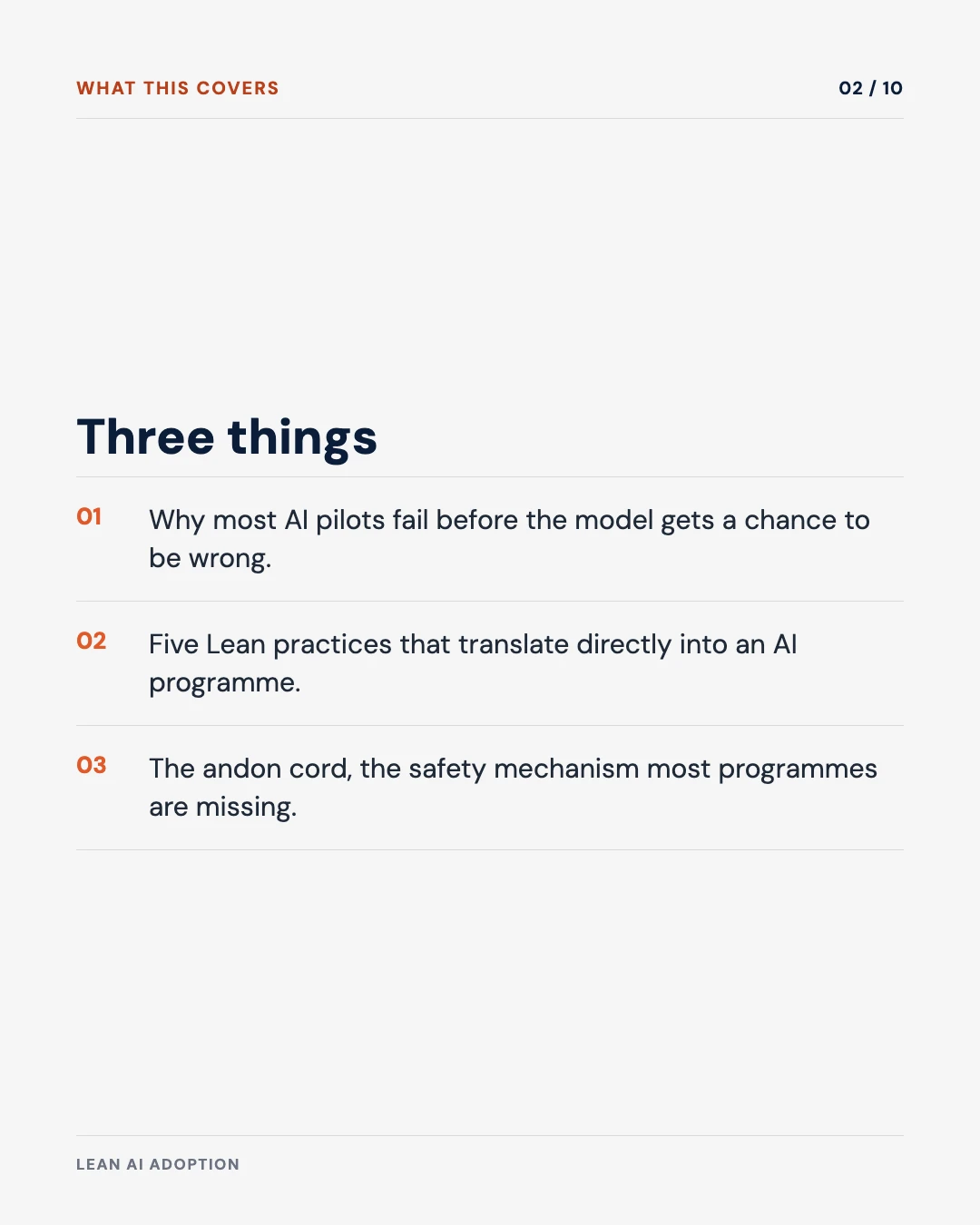 Carousel slide 2: agenda, three things this covers